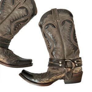 Stetson Outlaw Biker Harness Leather Cowboy Boots